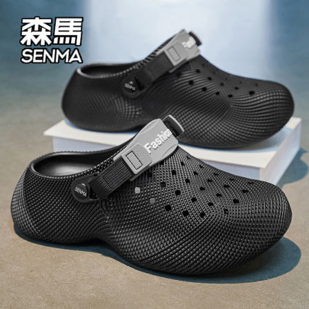 SENMA/森马洞洞鞋男款夏季外穿厚底3d打印鞋踩屎感沙滩包头半拖鞋