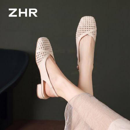 ZHR则则编织包头凉鞋女2026夏季新款法式镂空配裙软底玛丽珍单鞋