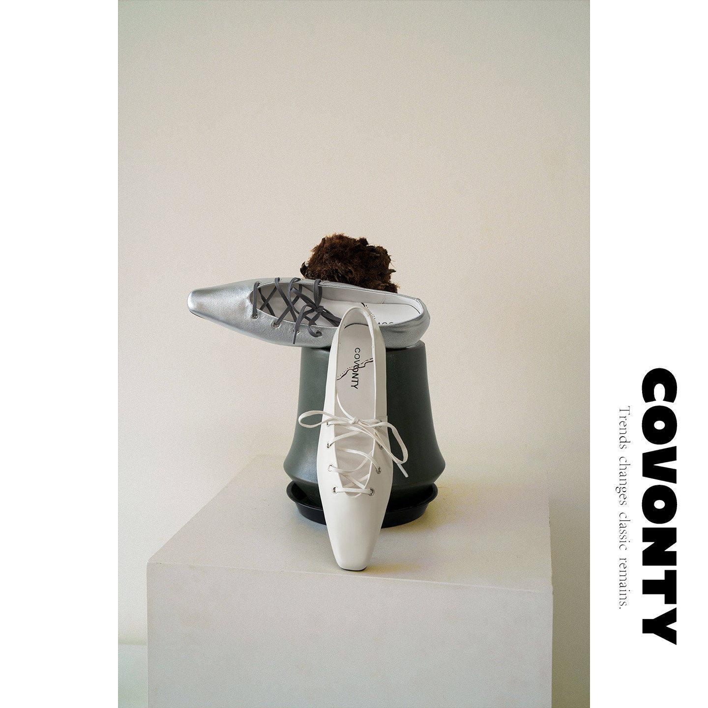 COVONTY【超能小太阳】 优雅银色单鞋绑带小众玛丽珍芭蕾鞋主图
