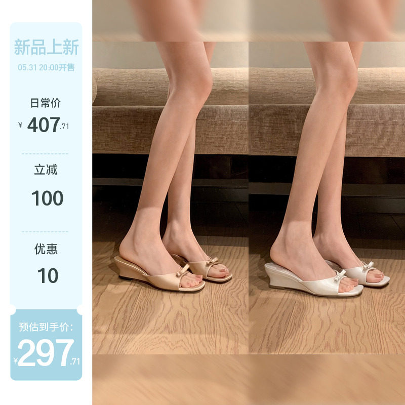 【sheii苏茵茵】丝光拖~法式绸缎蝴蝶结度假风凉拖鞋女拖鞋夏主图
