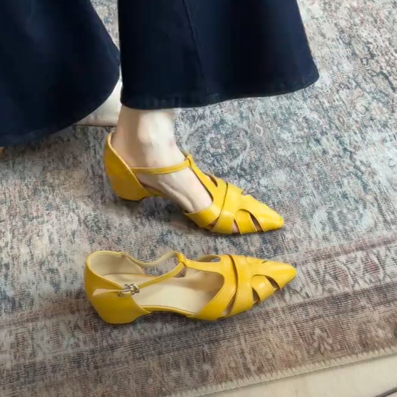 羊皮版~小众编织复古时尚镂空透气包头凉鞋女休闲气质外穿罗马鞋主图