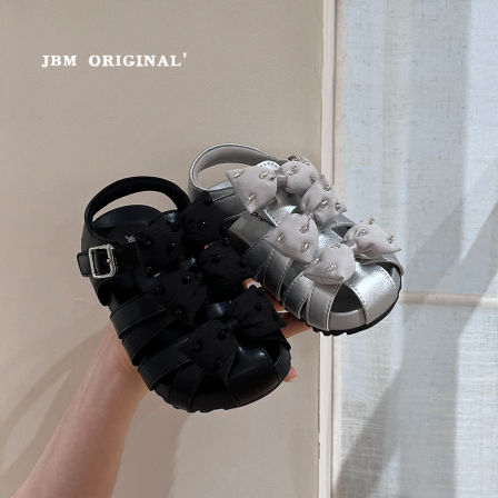 JBM 夏季女童蝴蝶结公主凉鞋2026新款儿童交叉镂空包头罗马沙滩鞋