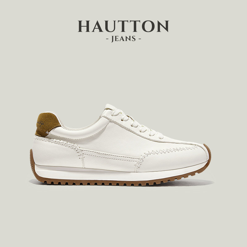 HauttonJeans真皮运动鞋男2026新款百搭休闲小白鞋男士薄底阿甘鞋主图