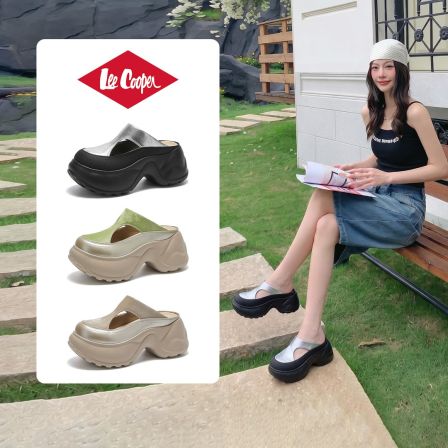 【8CM增高】LEE COOPER包头半拖鞋女2026夏款厚底懒人外穿凉鞋