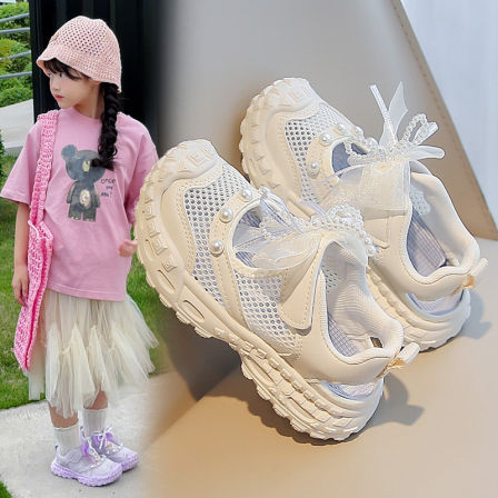 女童运动凉鞋夏季2026新款初中小学生大童女鞋女孩网面包头洞洞鞋