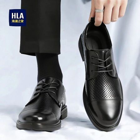 海澜之家真皮商务正装皮鞋男透气休闲增高牛皮德比鞋子上班结婚鞋
