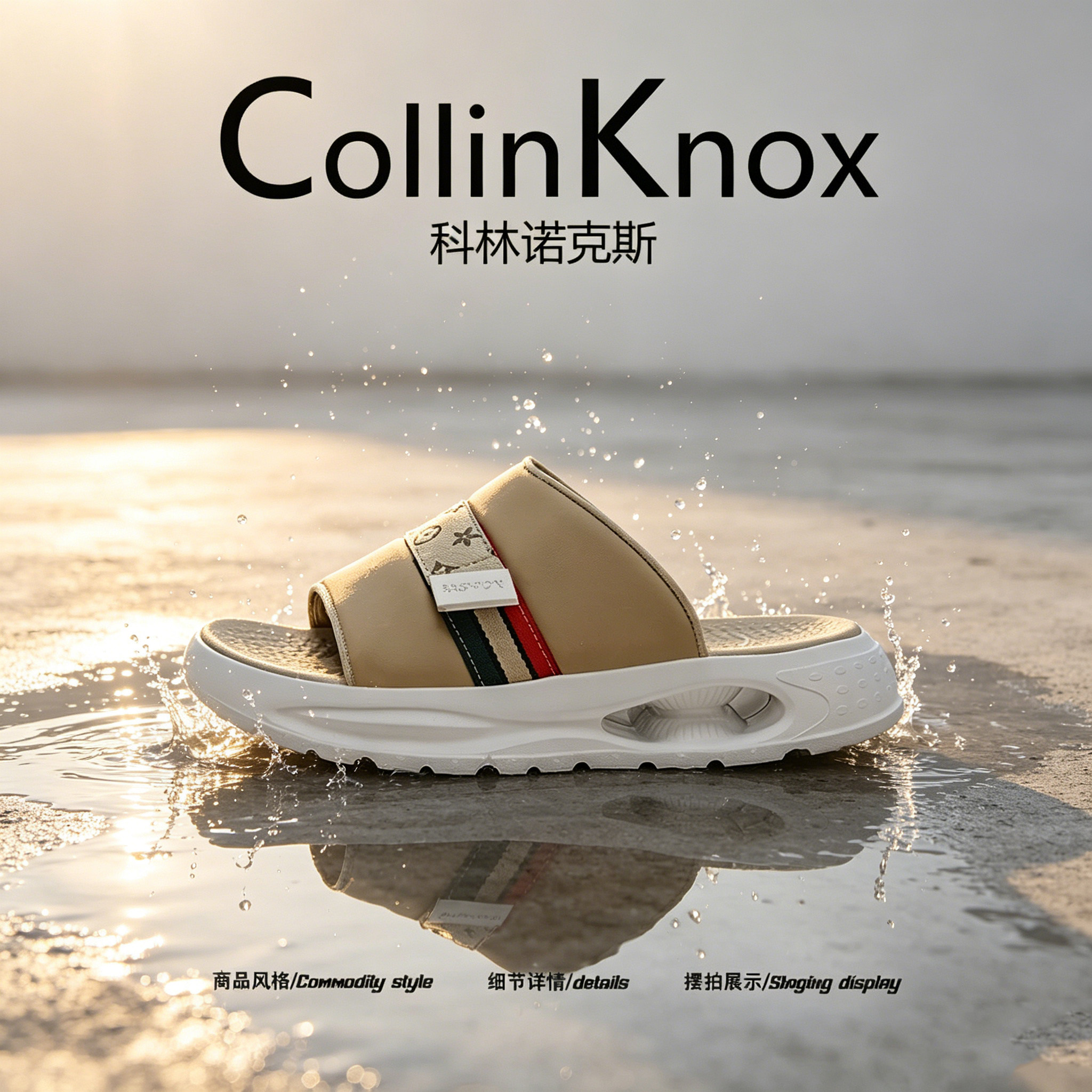 【超轻防滑】CollinKnox2026年夏季新款男士一字拖印花时尚沙滩鞋主图