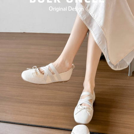 真皮～内增高芭蕾舞鞋女2026款春夏蝴蝶结软底单鞋交叉带玛丽珍鞋