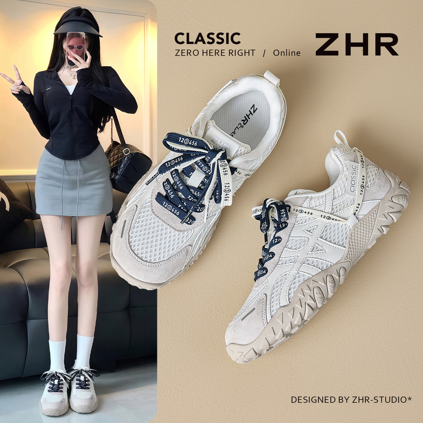 ZHR则则真皮厚底德训鞋女2026新款夏透气运动鞋复古小白鞋老爹鞋主图