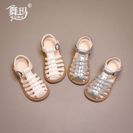 舞玛女童罗马凉鞋2026夏款儿童软底编织防滑小女孩包头凉鞋
