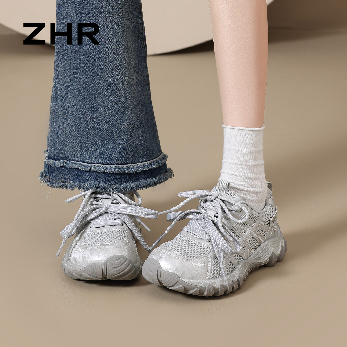 ZHR则则厚底老爹鞋女2026新款夏季网面透气运动鞋复古德训鞋女鞋主图