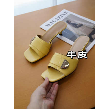 现货告别5折 暴走不累脚！牛皮方头露趾高跟一字拖女《YZAF124