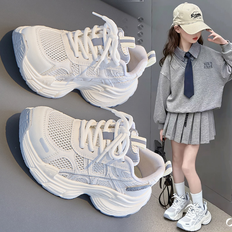 女童运动鞋2026新款夏季儿童单网面透气小白鞋中大童小女孩老爹鞋主图