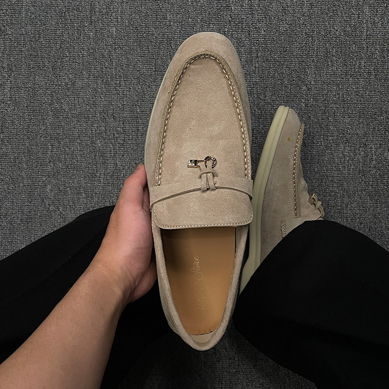 老钱风LP流苏锁扣复古翻毛乐福鞋男士公务员一脚蹬软底复古豆豆鞋主图