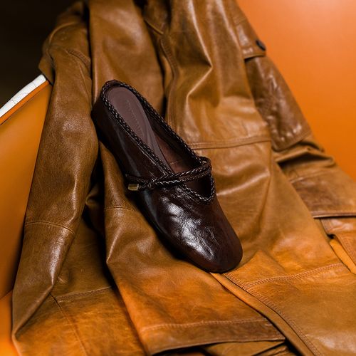 【牛皮仙】跟高4cm/33-42/夏季新款真皮包头半托内增高懒人凉拖鞋主图