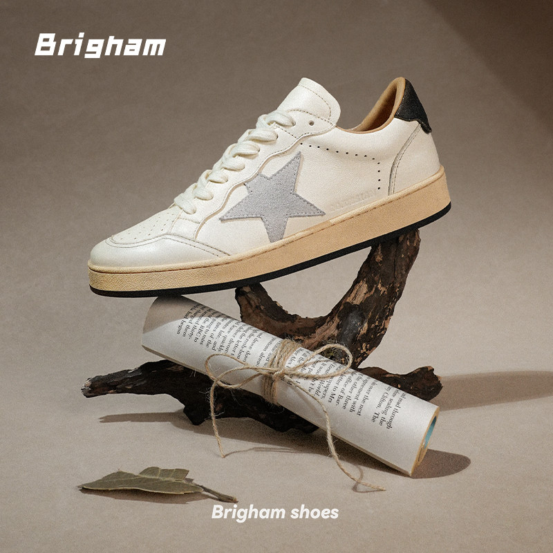 Brigham“小G”手工复古擦色做旧脏星星男女款休闲牛皮板鞋D280主图