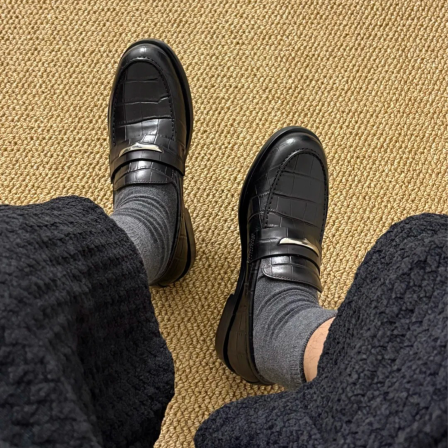 通勤公务一脚蹬套脚乐福鞋男士正装商务德比鞋英伦风圆头休闲皮鞋