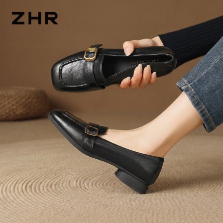 ZHR则则真皮乐福鞋女2026夏季新款英伦风黑色小皮鞋软底通勤单鞋