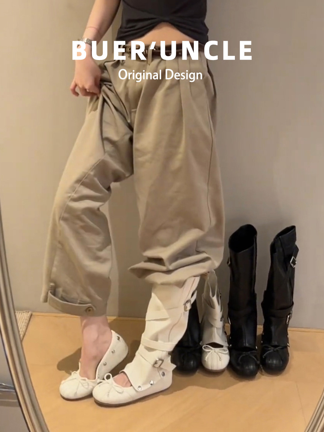 真皮~两穿内增高凉靴女2026新款夏季蝴蝶结包鞋芭蕾靴长筒靴凉鞋主图