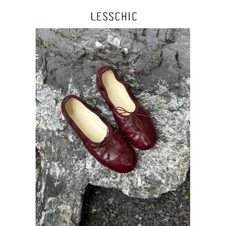 LESSCHIC【芭蕾舞鞋】油蜡牛皮内里羊皮圆头平底鞋
