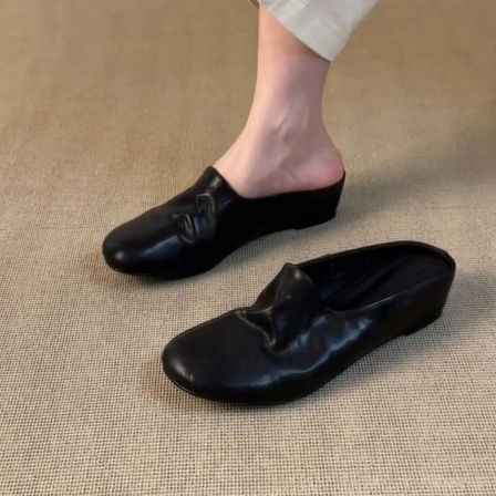 羊皮版~慵懒时尚通勤气质极简外穿半拖鞋女一脚蹬休闲舒适凉拖鞋