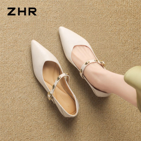 ZHR粗跟玛丽珍鞋女尖头高跟鞋子