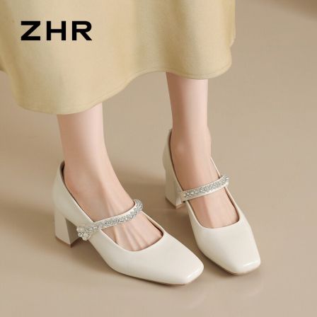 ZHR水钻一字带高跟玛丽珍鞋！