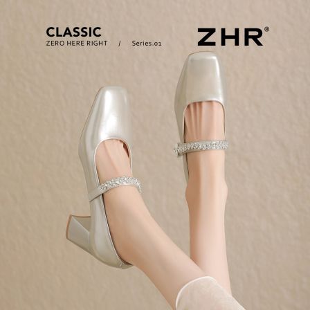 ZHR粗跟玛丽珍鞋女水钻高跟鞋