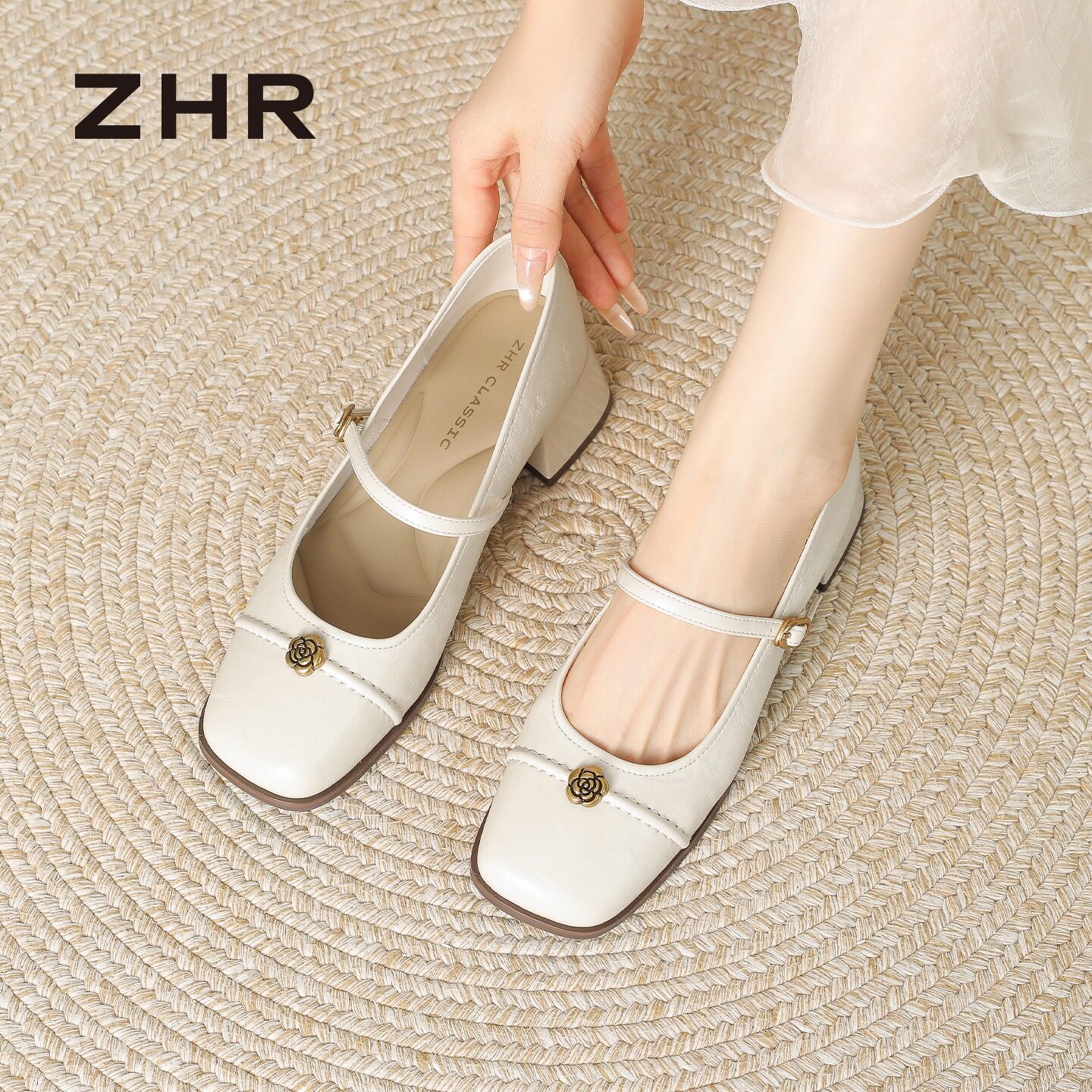 ZHR粗跟浅口单鞋女厚底玛丽珍鞋主图