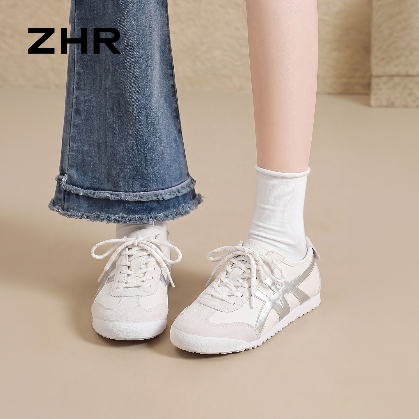 ZHR则则真皮德训鞋女款2026夏季新款软底运动阿甘鞋复古休闲板鞋主图