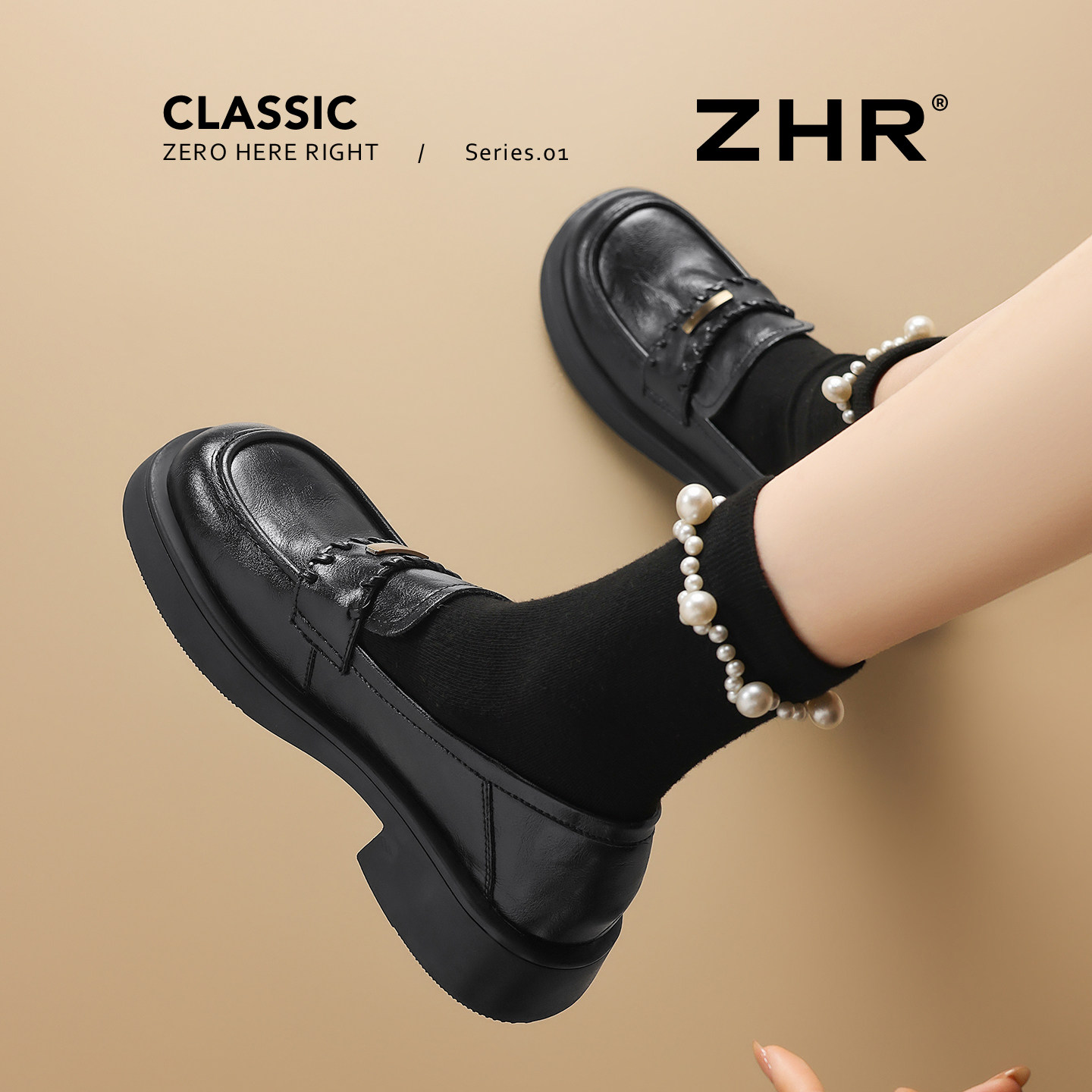 ZHR则则厚底羊皮鞋垫乐福鞋女主图