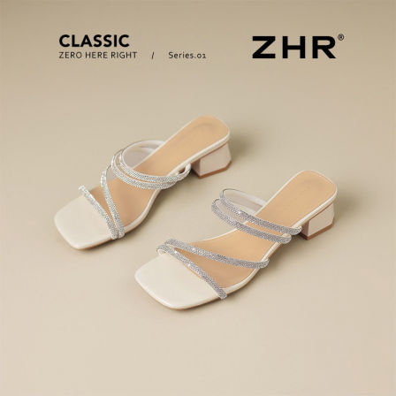ZHR则则水钻凉拖鞋鞋女2026新款夏季外穿配裙子一脚蹬法式粗跟凉鞋