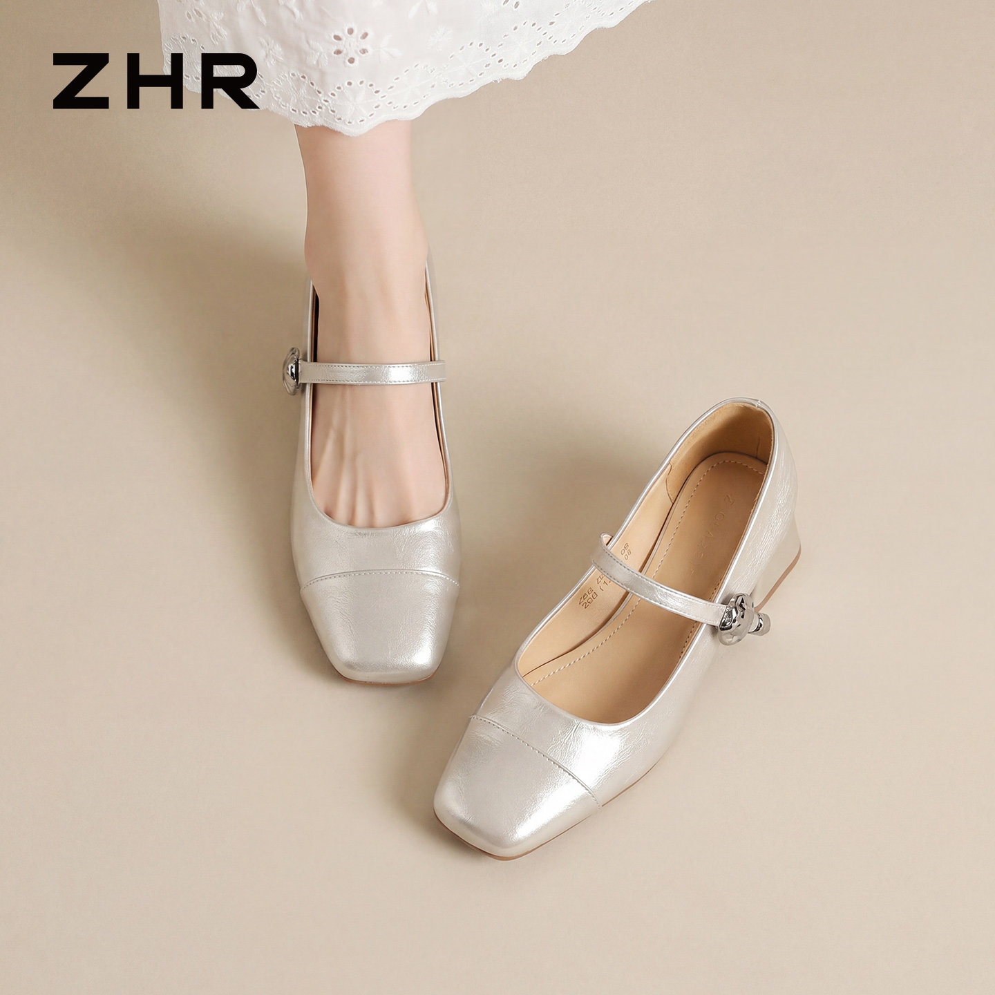 ZHR则则玛丽珍鞋女2026新款夏季外穿配裙子浅口单鞋绝美高跟单鞋主图