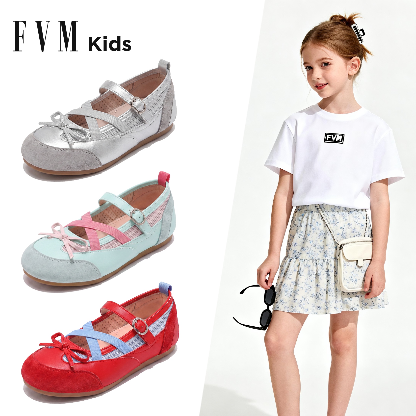 FVM女童鞋子儿童公主运动凉鞋2026夏季新款中大童透气玛丽珍皮鞋主图