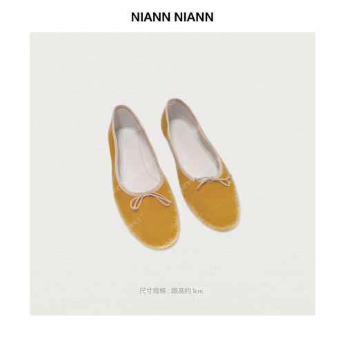 NiannNiann 26新款法式复古金丝绒内里羊皮蝴蝶结平底鞋17206主图