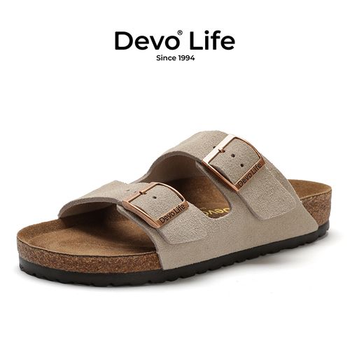 Devo/的沃勃肯鞋夏季一字反绒平底软木拖男女外穿透气一脚蹬拖鞋主图
