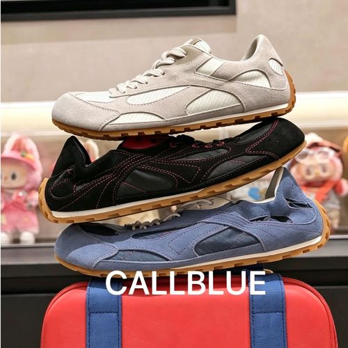 CALLBLUE『赤足宽楦合集』夏季透气牛反绒真皮薄底一脚蹬轻弹男板鞋主图