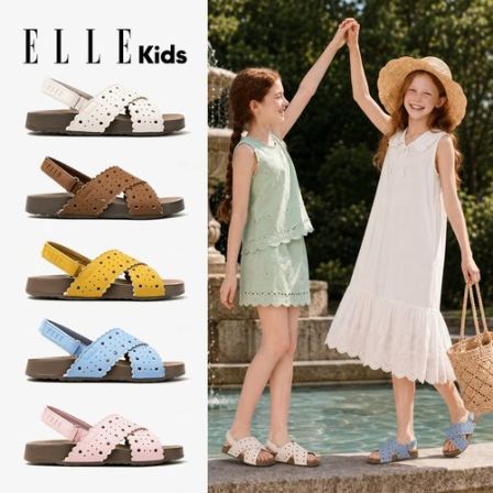 ELLEkids童鞋 女童夏季凉鞋2026新款魔术贴露趾时装鞋儿童沙滩鞋