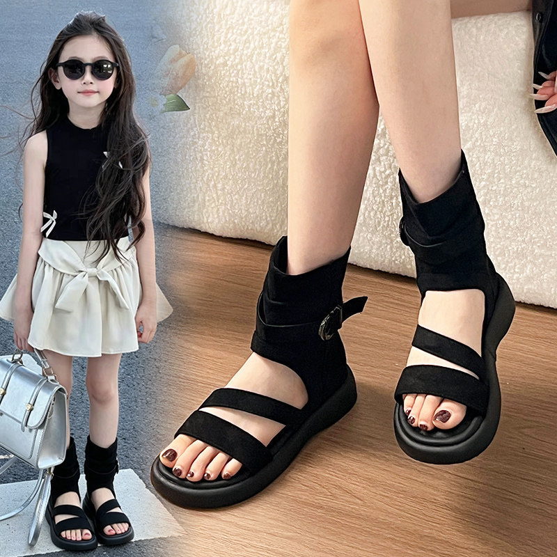 女童罗马凉鞋短靴子2026新款夏季超火高帮凉靴中大童儿童鞋子表演主图