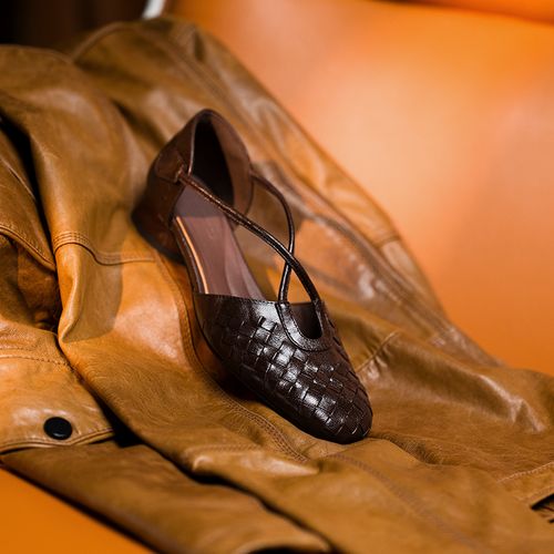 【牛皮仙】跟高3cm/鞋码33-42/夏季新款手工编织真皮包头凉鞋中空主图