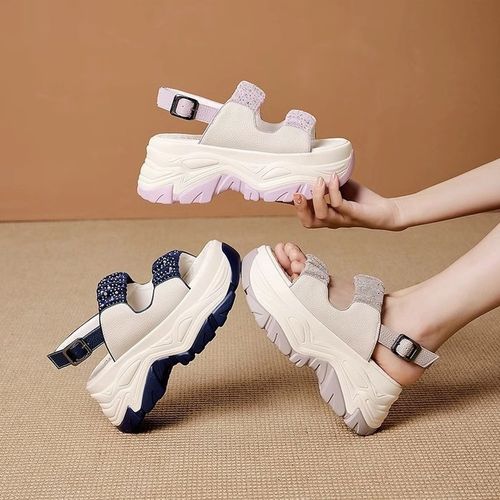 【7CM】夏季新款厚底增高水钻百搭仙女风休闲外穿女款凉鞋主图