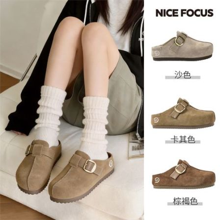【春季新款】NICE FOCUS 牛反绒5厘米增高一脚蹬勃肯半拖鞋子