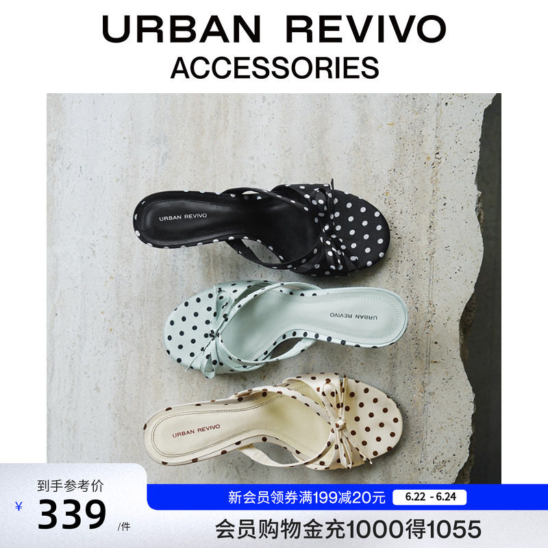 URBAN REVIVO2026夏季新款女波点蝴蝶结法式高跟凉拖鞋UAYS60037#主图