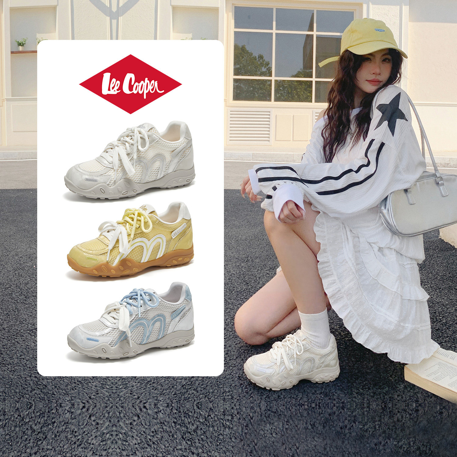 Lee Cooper内增高阿甘鞋女2026新款夏季透气网面百搭运动德训鞋子主图