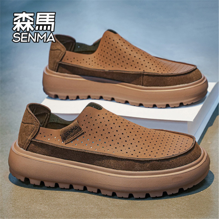 森马男鞋2026新款夏季冲孔皮鞋一脚蹬老北京布鞋男士乐福豆豆单鞋