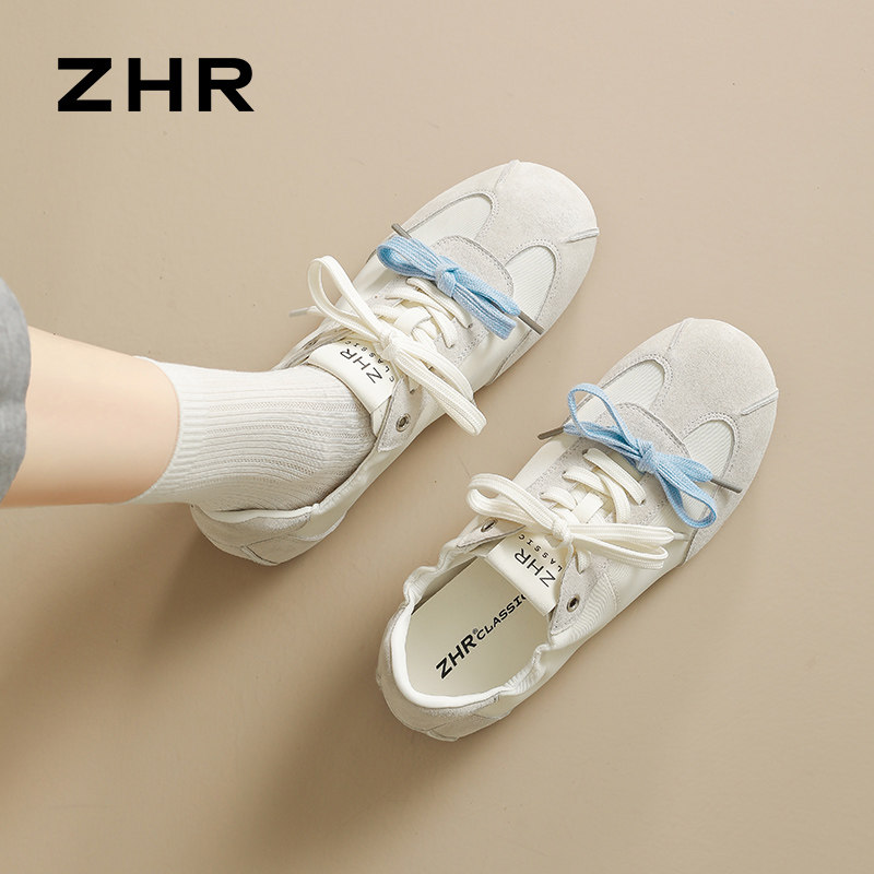 ZHR则则真皮芭蕾德训鞋女2026秋季新款平底轻便休闲鞋百搭小白鞋主图
