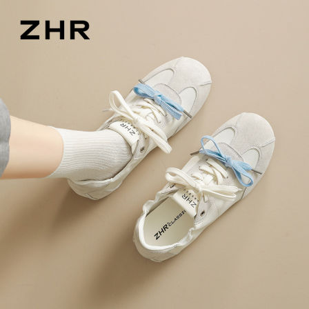 ZHR则则真皮芭蕾德训鞋女2026秋季新款平底轻便休闲鞋百搭小白鞋