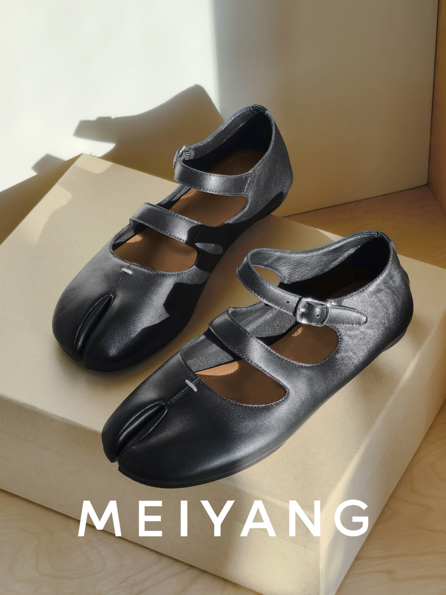 美洋MEIYANG 马蹄莲分趾鞋 羊皮牛皮_双带一脚蹬可调节A0341周五主图