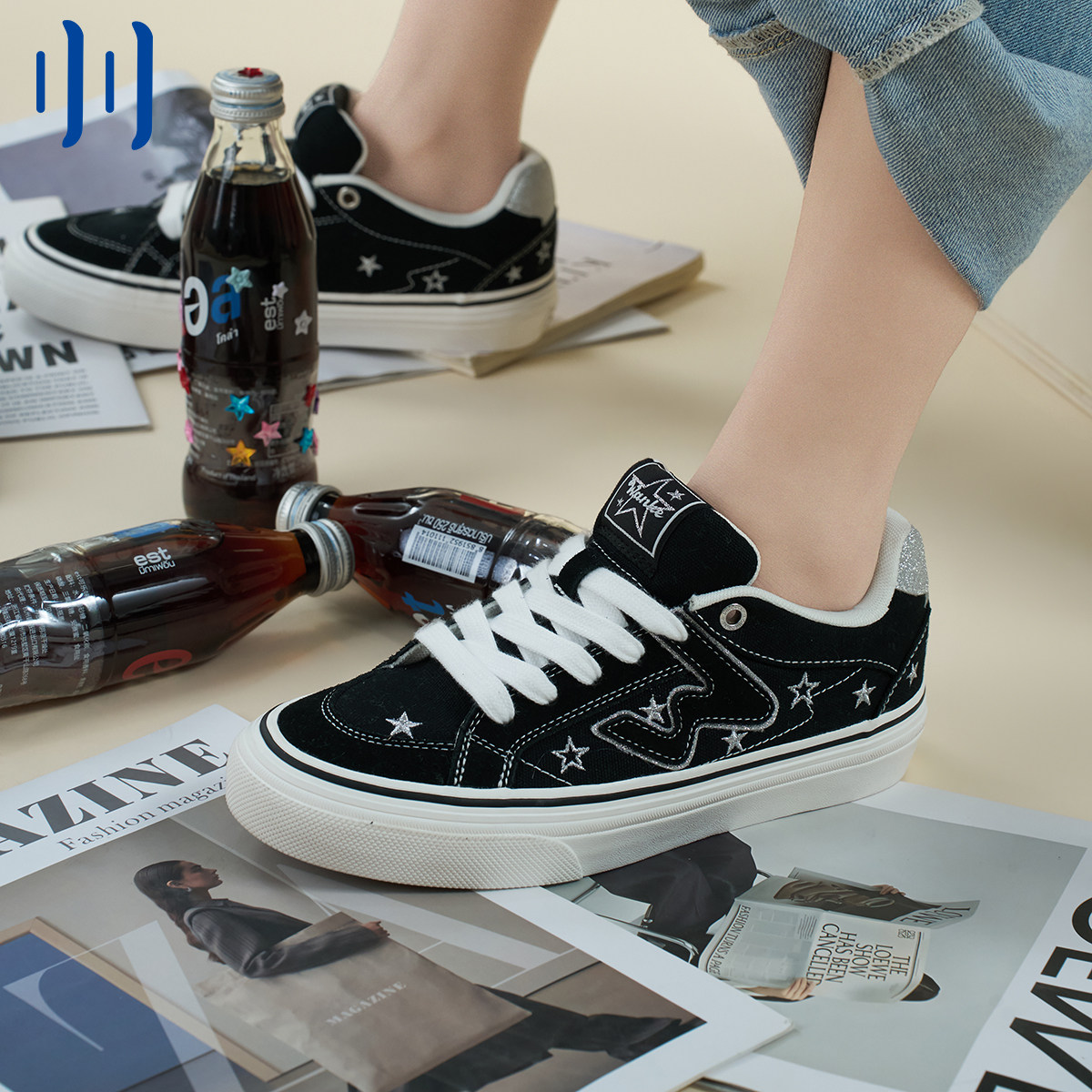 顽刻ollieskate黑色满天星夏季校园风W复古学生男女国潮滑板鞋主图