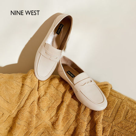 Nine West/玖熙软底舒适乐福鞋女秋季新款英伦风平底通勤真皮单鞋